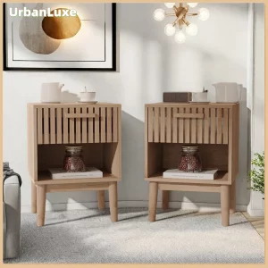 UrbanLuxe Table de Chevet en Bois Massif avec Tiroir, Lot de 2