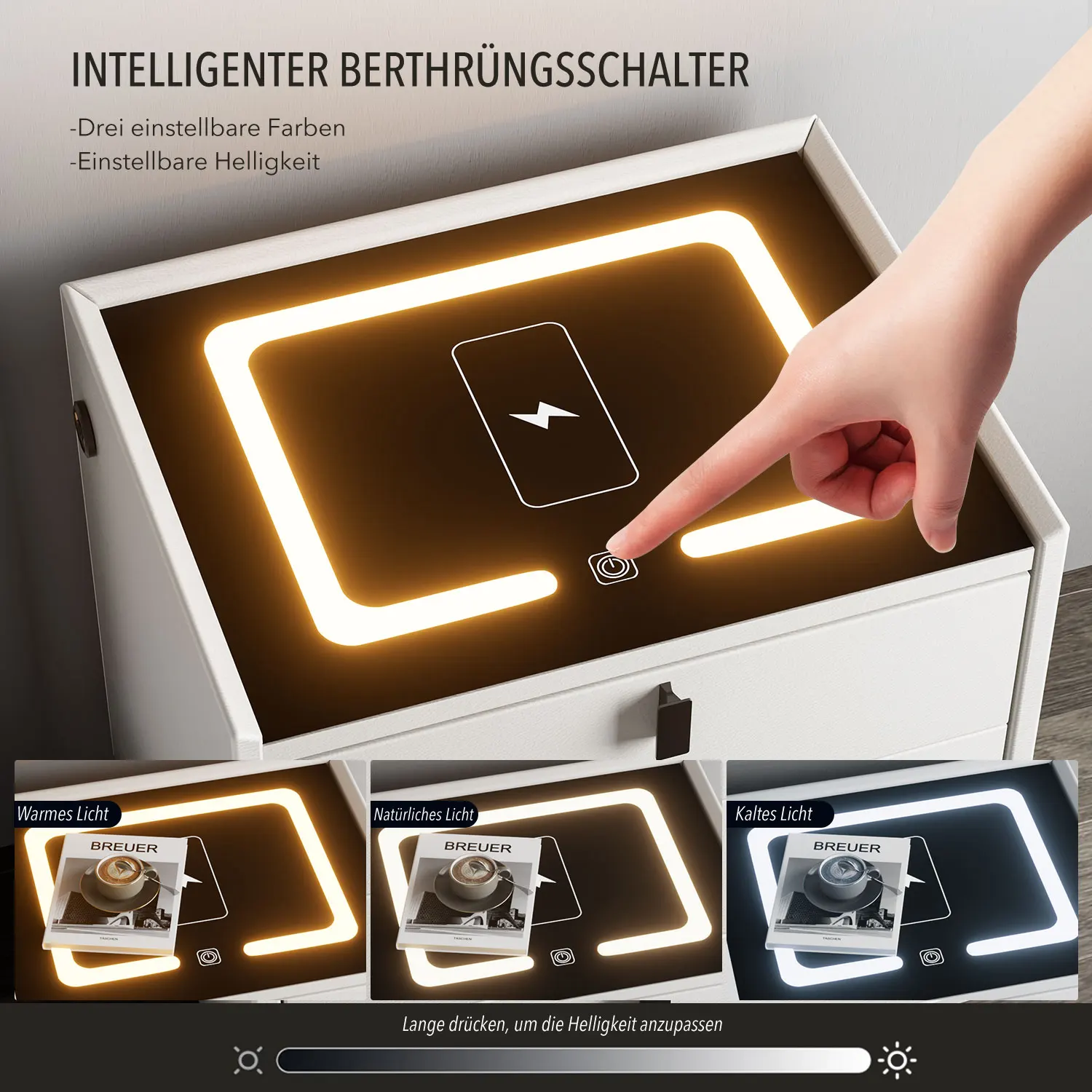 Table de chevet intelligente Oyajia avec chargement sans fil et lumière LED – Image 3