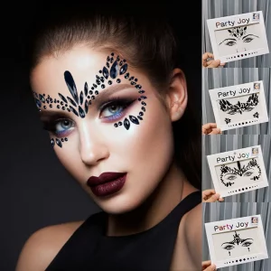 Autocollant Visage Strass Halloween Scintillant