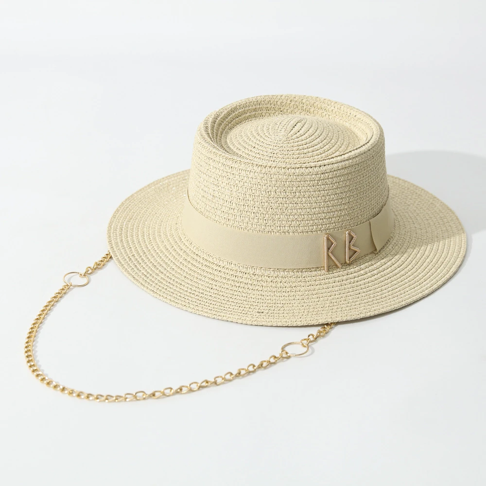 Chapeau de Paille Élégant pour Femme avec Ruban - Parfait pour l'Été et la Plage