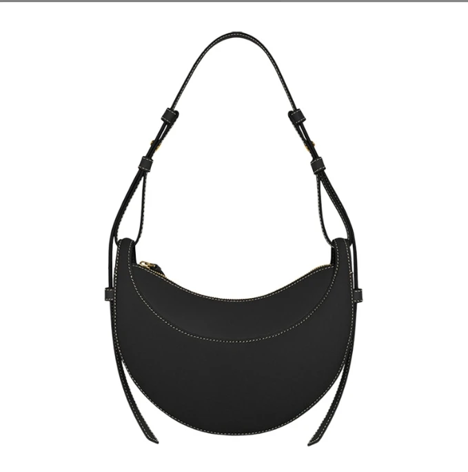 Sac Bandoulière Croissant en Cuir Lisse pour Femme – Image 4