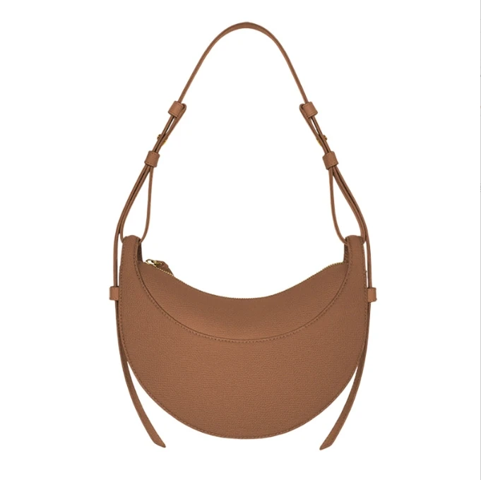 Sac Bandoulière Croissant en Cuir Lisse pour Femme