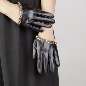 Gants Lolita Punk Goth Demi-paume Chaîne Métal Noir