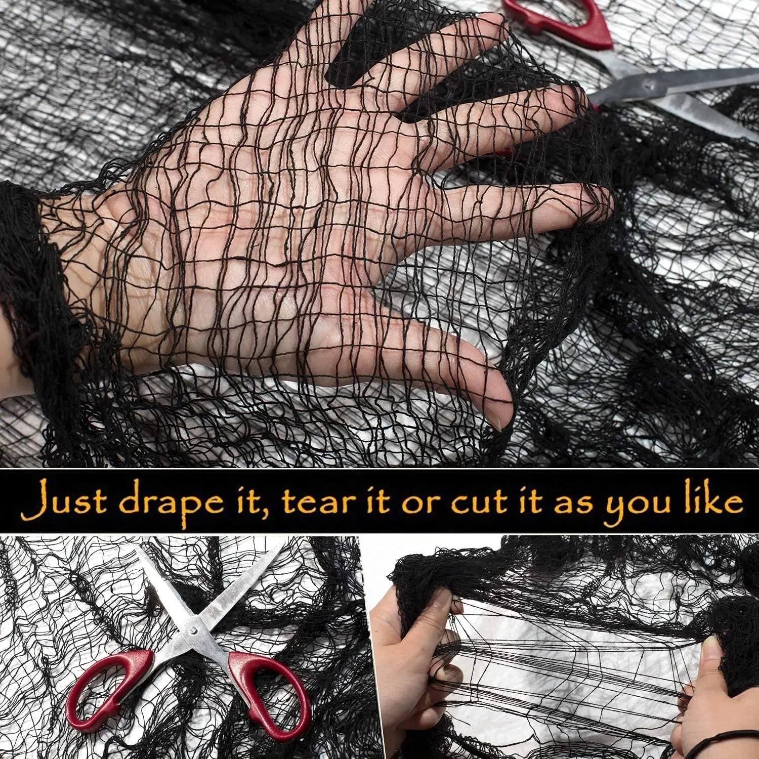 Tissu de Gaze Noir Effrayant pour Halloween - 76x183cm – Image 3