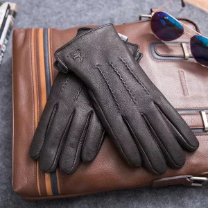 Gants en Cuir de Mouton Doublés Peluche pour Homme