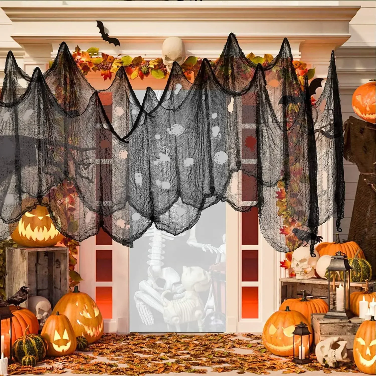 Tissu de Gaze Noir Effrayant pour Halloween - 76x183cm – Image 4