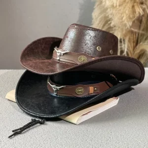 Chapeau Cowboy Western Vintage en Faux Cuir Unisexe
