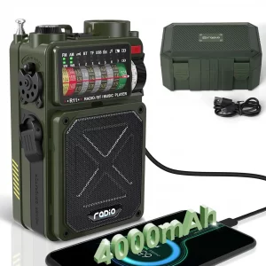 Radio Météo d'Urgence à Manivelle Bluetooth 4000mAh avec Lampe SOS