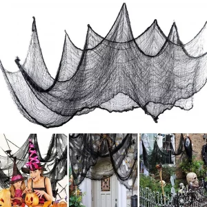 Tissu de Gaze Noir Effrayant pour Halloween - 76x183cm