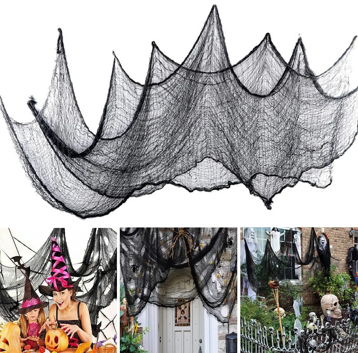 Tissu de Gaze Noir Effrayant pour Halloween - 76x183cm