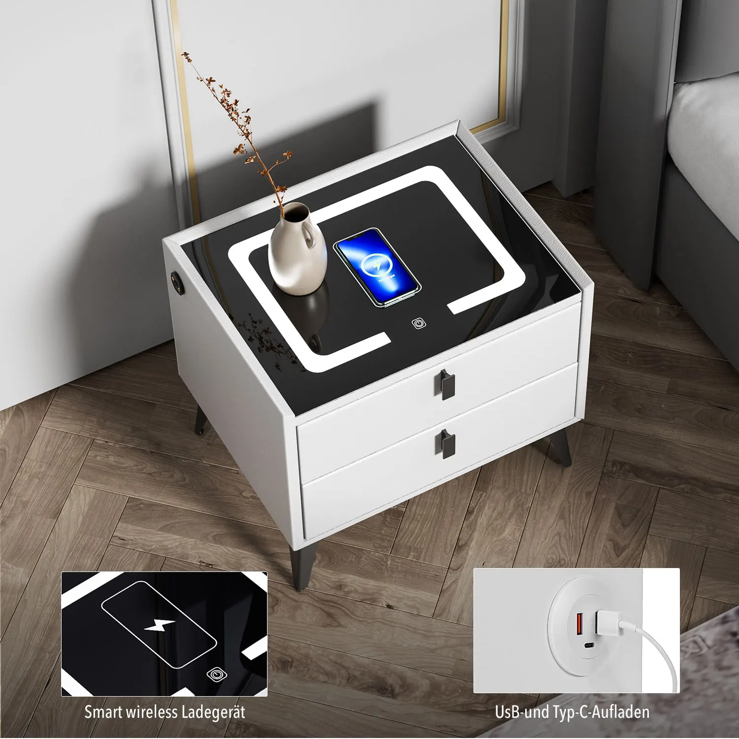 Table de chevet intelligente Oyajia avec chargement sans fil et lumière LED – Image 5