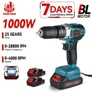 ONEVAN Perceuse Électrique Sans Balais 1000W - 450Nm, 3 Fonctions, Outil de Bricolage Makita