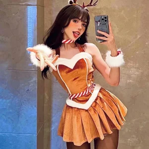 Body Sexy de Noël pour Femmes - Costume Renne Rudolph, Mini Jupe et Accessoires